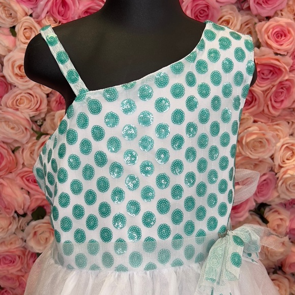 Little Girls White with Aqua Mint Bodice Dress Size 12 # M912 - Picture 2 of 11